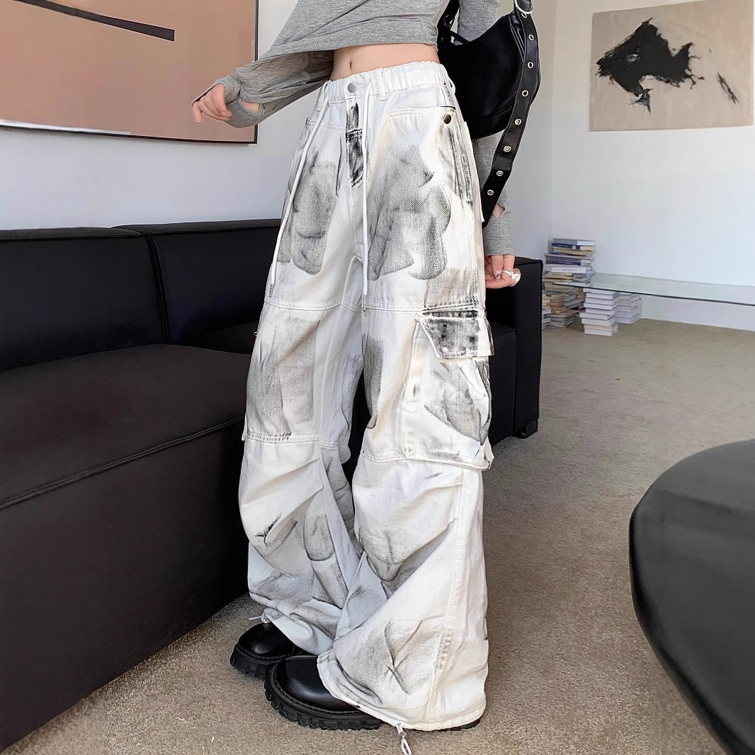 American High Street Distressed Color Cargo Jeans
