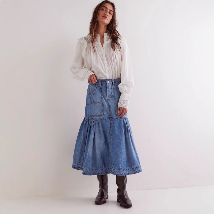 Falda de mezclilla casual retro mujer para un estilo de moda vintage