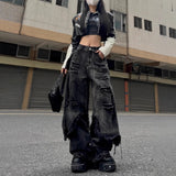 Jeans cargo anchos desgastados de calle alta - The Noble Style