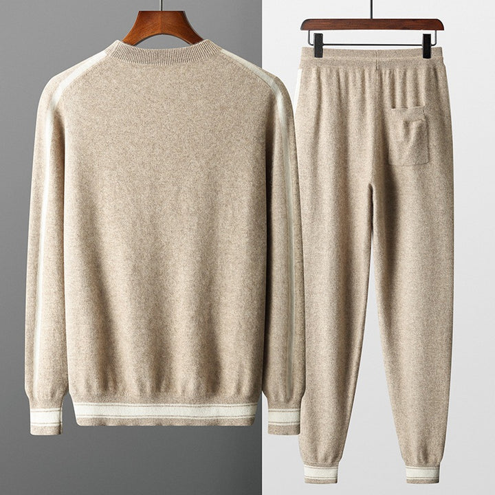 Suéter de cachemira para hombre de ocio con cuello redondo y pantalones a juego - The Noble Style