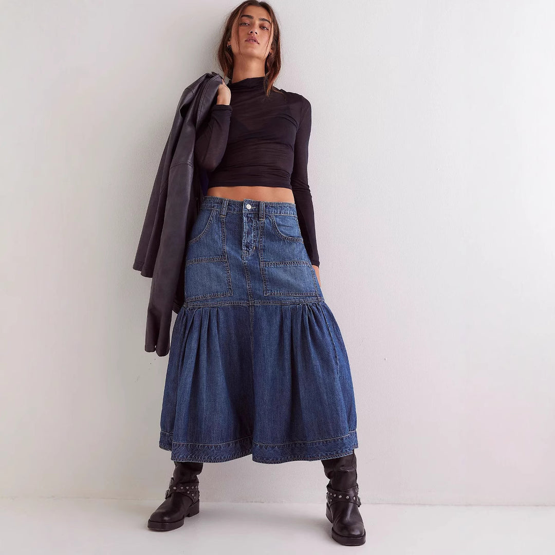 Falda de mezclilla casual retro mujer para un estilo de moda vintage