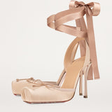 Sandalias de tacón alto con lazo Pig Nose Ballet Stilettos - The Noble Style