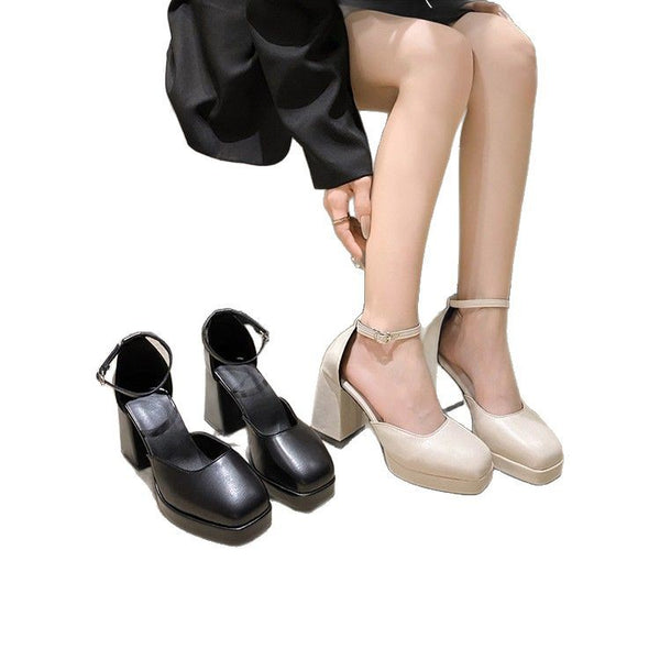 Tacones altos impermeables de mujer con plataforma y correa al tobillo - The Noble Style
