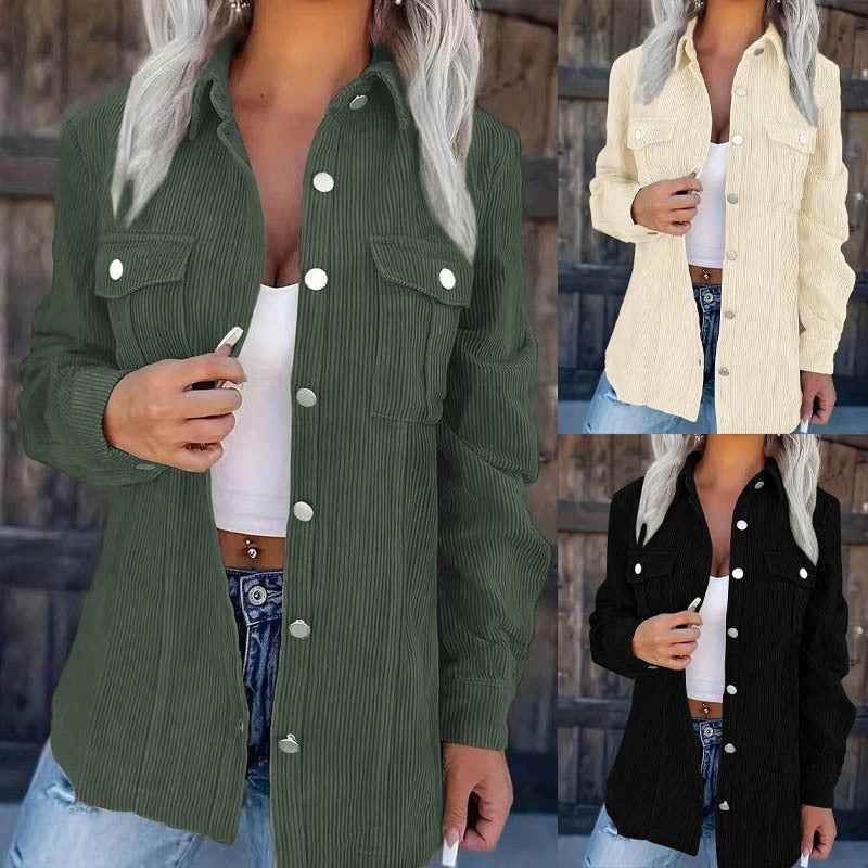 Chaqueta de pana básica con solapa, cardigan holgado y casual, abrigo de temperamento