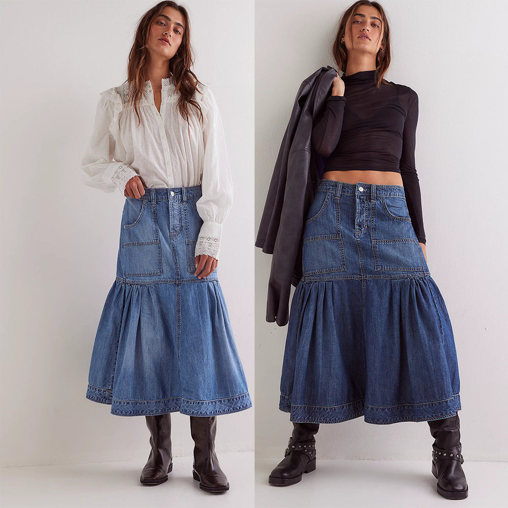 Falda de mezclilla casual retro mujer para un estilo de moda vintage