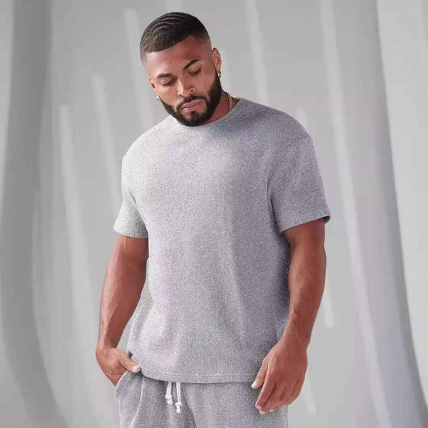 Camiseta deportiva de algodón suelta con diseño a cuadros para fitness y deportes