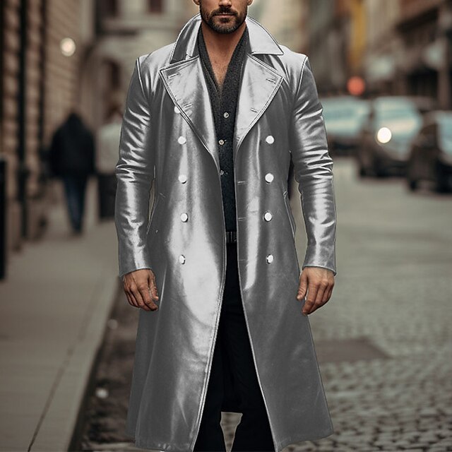 Abrigo largo de cuero para hombre, chaqueta de piel doble faz - The Noble Style