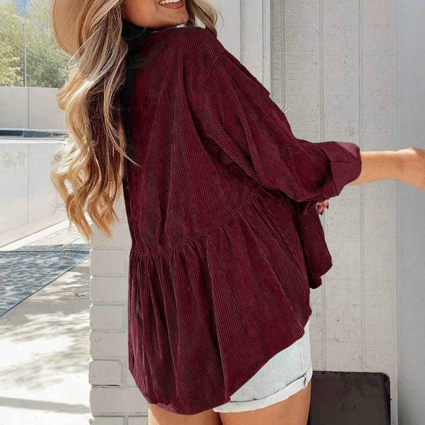 Chaqueta de pana para mujer con pliegues y un solo botón