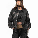 Abrigo de mezclilla bordado mujer - Retro y único, estilo distintivo.