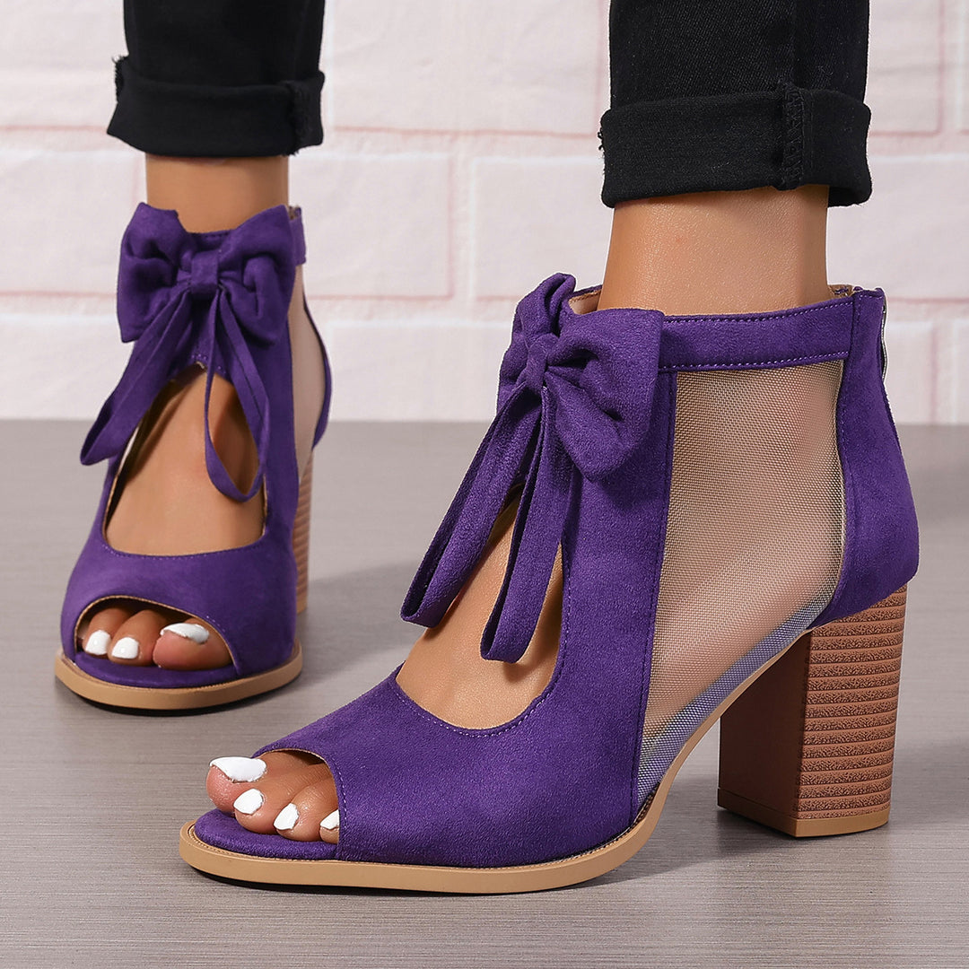 Sandalias de tacón alto con moño para mujer, plataforma, con decoración de lazo, punta abierta, con tira al tobillo, ideales para vestidos y fiestas de bodas - The Noble Style