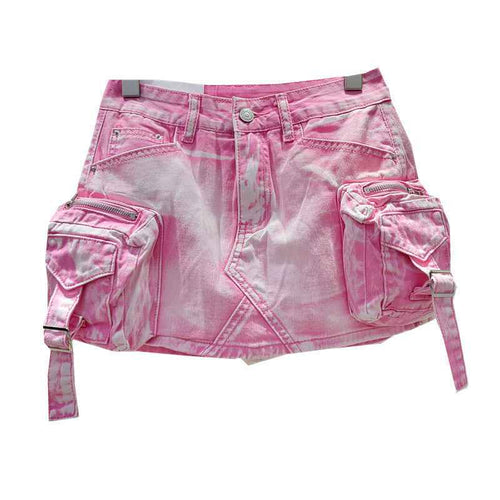 Falda de mezclilla retro con bolsillo y diseño tridimensional