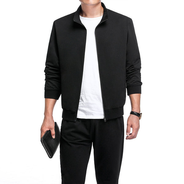 Conjunto deportivo de tallas grandes para primavera y otoño, cardigan con cuello alzado, conjunto de 2 piezas. - The Noble Style