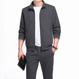 Conjunto deportivo de tallas grandes para primavera y otoño, cardigan con cuello alzado, conjunto de 2 piezas. - The Noble Style