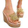 Sandalias de cuña para mujer con tacones altos y flor metálica, moda casual - The Noble Style