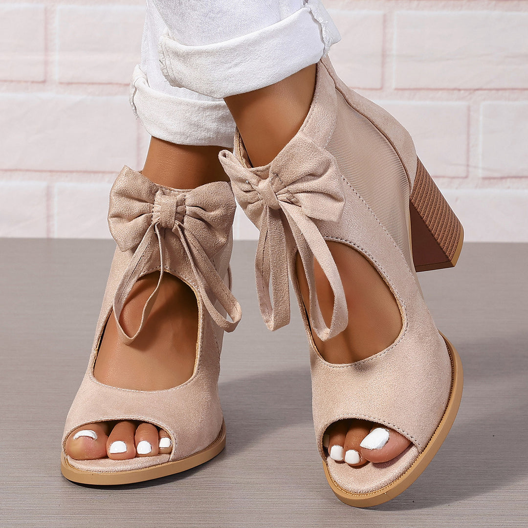 Sandalias de tacón alto con moño para mujer, plataforma, con decoración de lazo, punta abierta, con tira al tobillo, ideales para vestidos y fiestas de bodas - The Noble Style