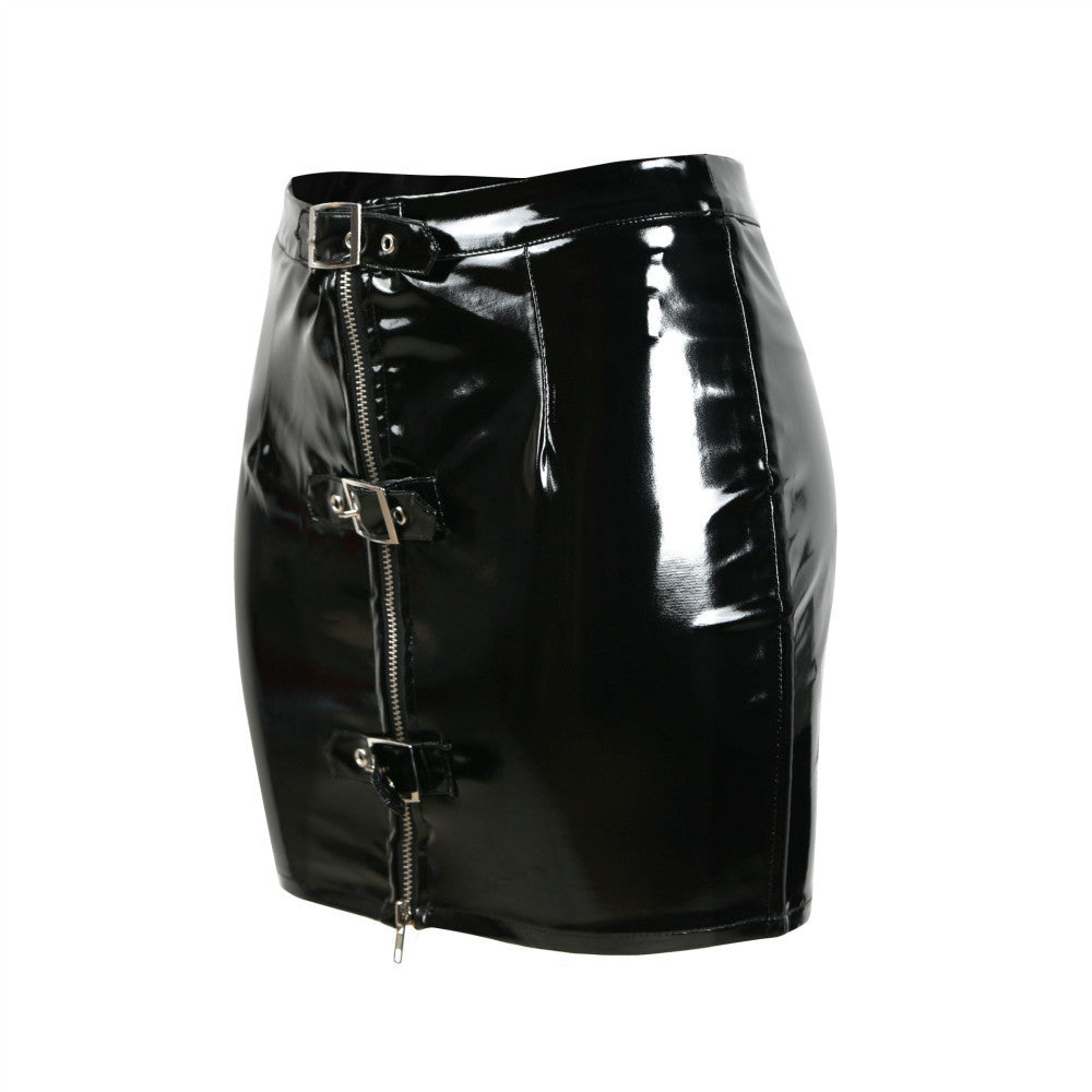 Female PU Leather Tight Fitting Hip Hugging Short Skirt