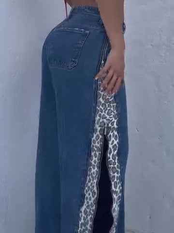 Jeans estampados de leopardo con cierre para mujer