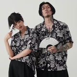 Camisa corta hawaiana camelia blanca y negra de verano con mangas cortas - The Noble Style