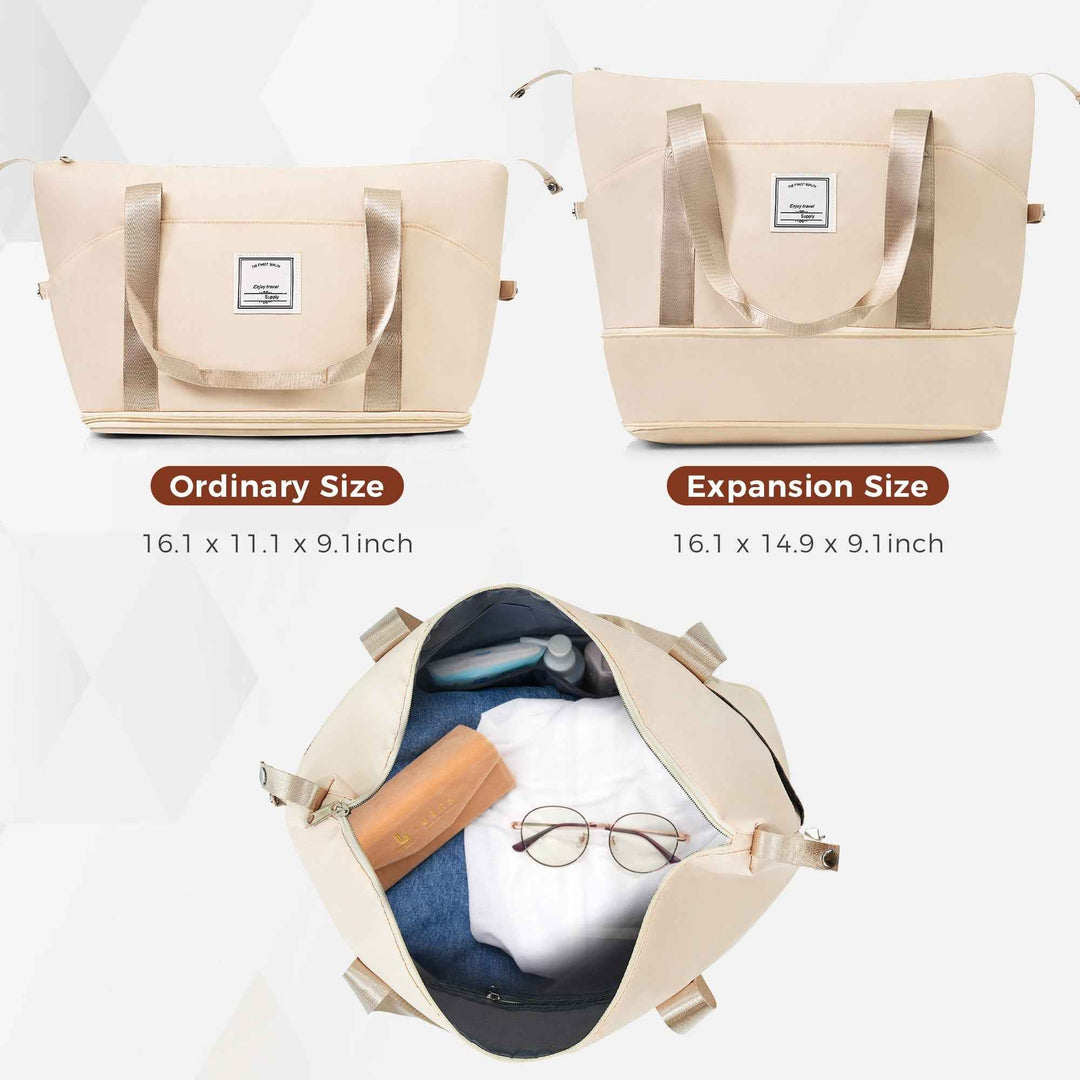 Juego de maletas con puerto USB, Set de 4 piezas de maletas expandibles ABS duraderas con bolso de viaje y soporte para taza, ruedas giratorias, color beige.