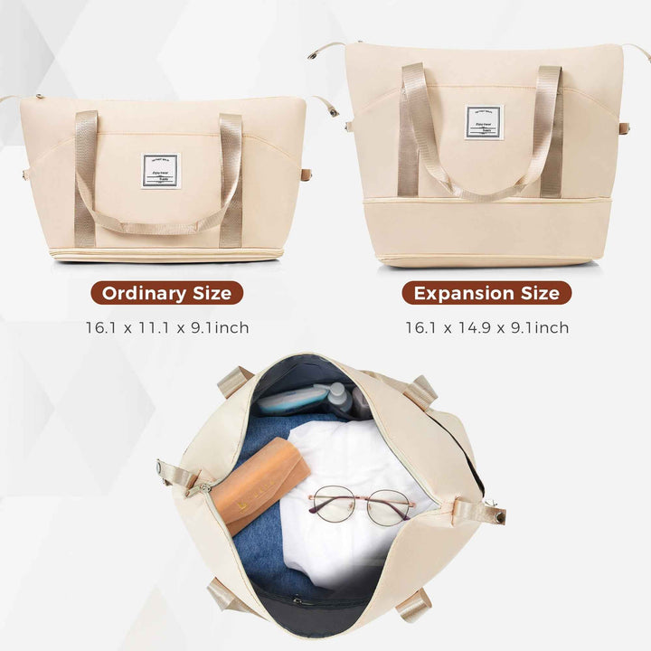 Juego de maletas con puerto USB, Set de 4 piezas de maletas expandibles ABS duraderas con bolso de viaje y soporte para taza, ruedas giratorias, color beige.