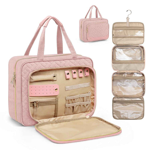 Bolsa de aseo portátil de viaje colgante con gancho de almacenamiento