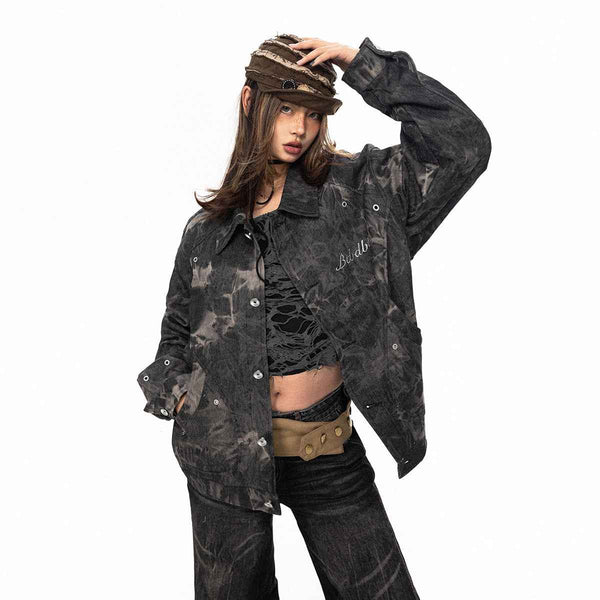 Abrigo de mezclilla bordado mujer - Retro y único, estilo distintivo.