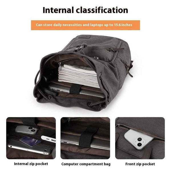 Mochila de lona retro para hombres pequeña