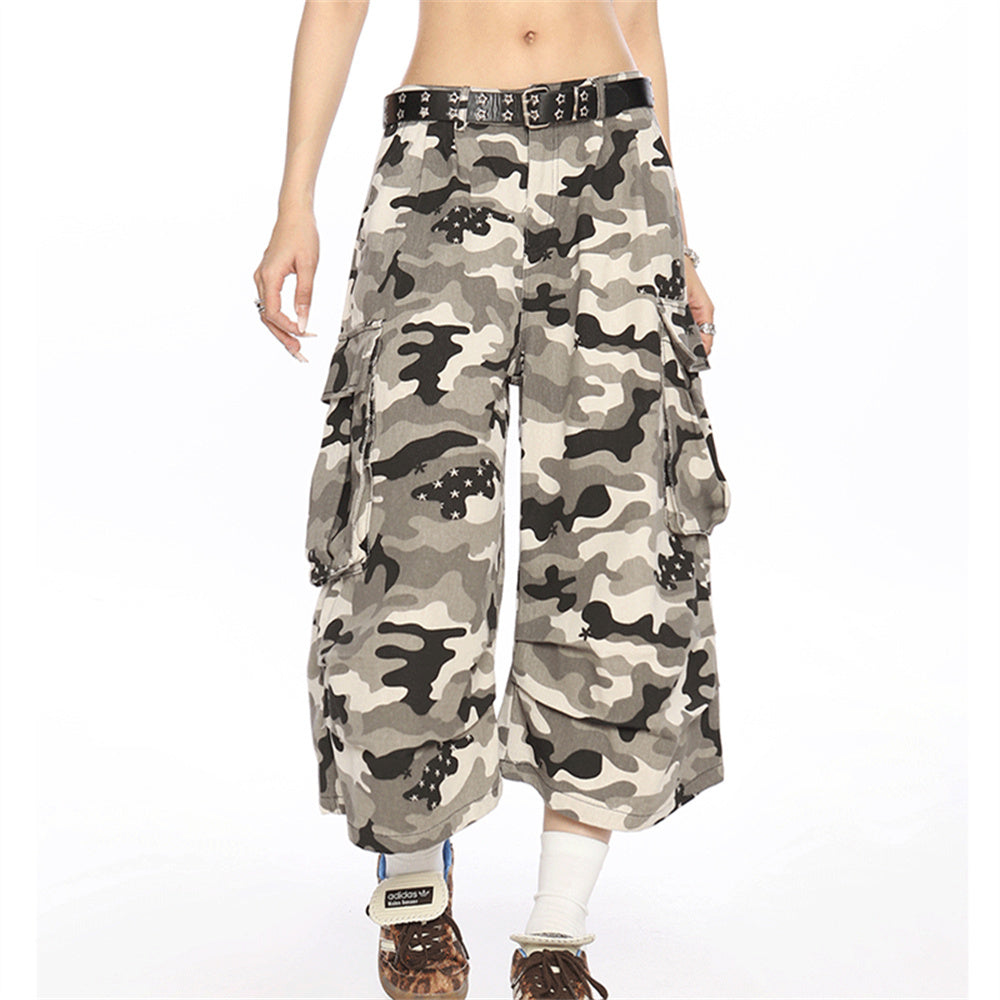Pantalones cargo de camuflaje mujer con múltiples bolsillos y estampado de lunares - The Noble Style