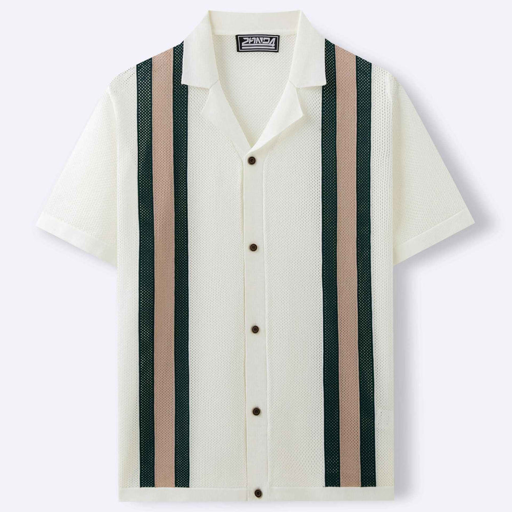 Cardigan de hombre con cuello cubano de moda de manga corta tejido