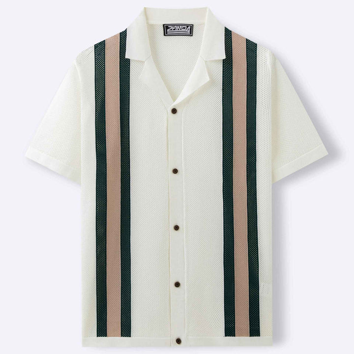 Cardigan de hombre con cuello cubano de moda de manga corta tejido