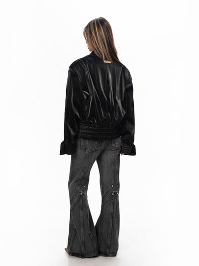 Design Matte Polished Black Padded Shoulder Coat For Women