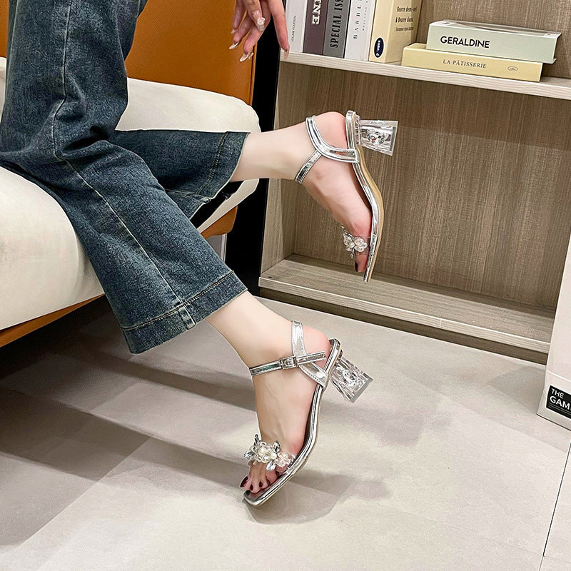 Tacones de plataforma con brillantes de tacón grueso y una correa para exteriores - The Noble Style