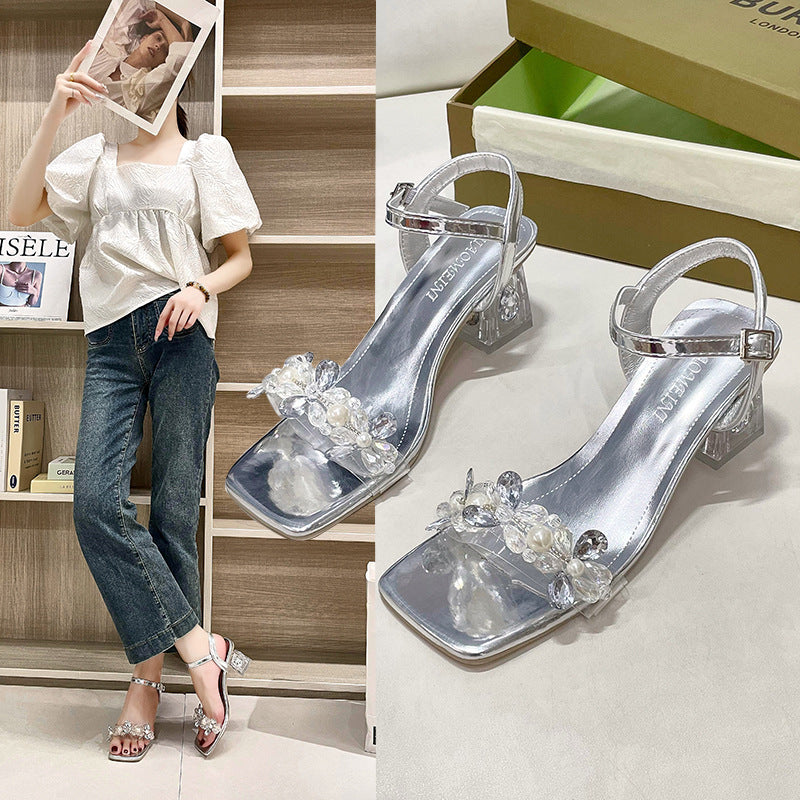 Tacones de plataforma con brillantes de tacón grueso y una correa para exteriores - The Noble Style