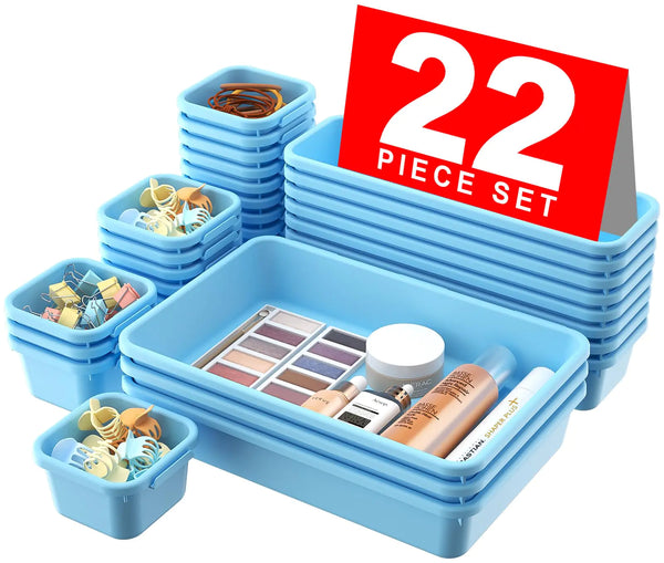 A-LuGei 【𝟮𝟮𝗣𝗖𝗦】 Plastic Sky Blue Desk Drawer Organizer Bathroom Organizers and Storage Makeup Organizer Organization and Storage Bin Container for Vanity Office Utensils Tool Pantry Cosmetic